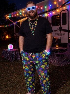 Men’s 3XL Psychedelic  Mushroom Jogger Pants Neon Festival Lounge Rave Dance 🍄